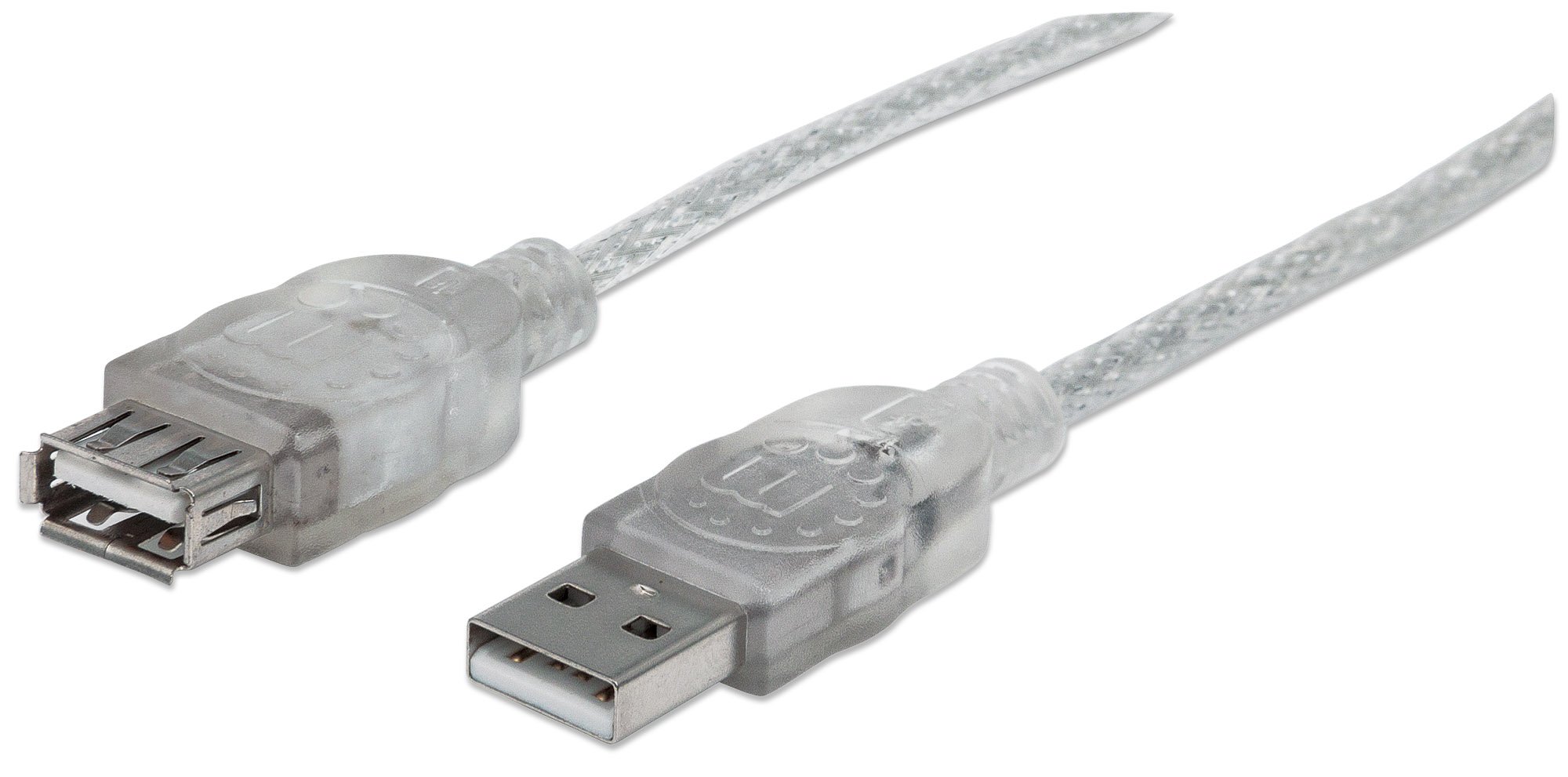 Manhattan USB-A to USB-A Extension Cable, 4.5m, Male to Female, 480 Mbps (USB 2.0), Hi-Speed USB, Translucent Silver, Lifetime Warranty, Polybag — image 1