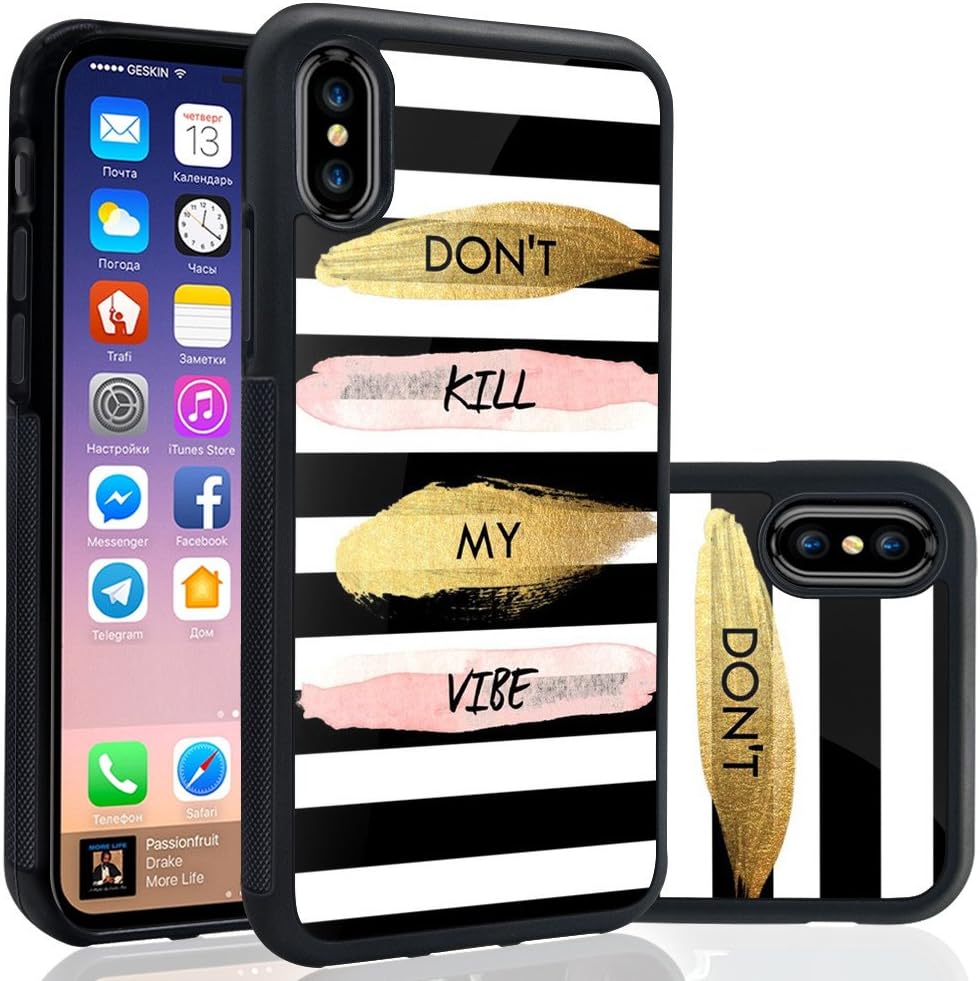 ONSPACE iPhone X Case, Soft Black TPU Rubber and PC Anti-Slip Grip Cover Case, Shockproof Defend Protective Phone Case for iPhone X 5.8 Inch-Don't Kill My Vibe