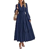 PRETTYGARDEN Women's 2026 Fall Wedding Guest Dresses Long Sleeve V Neck Flowy Elegant Holiday Party Maxi Dress with Pockets