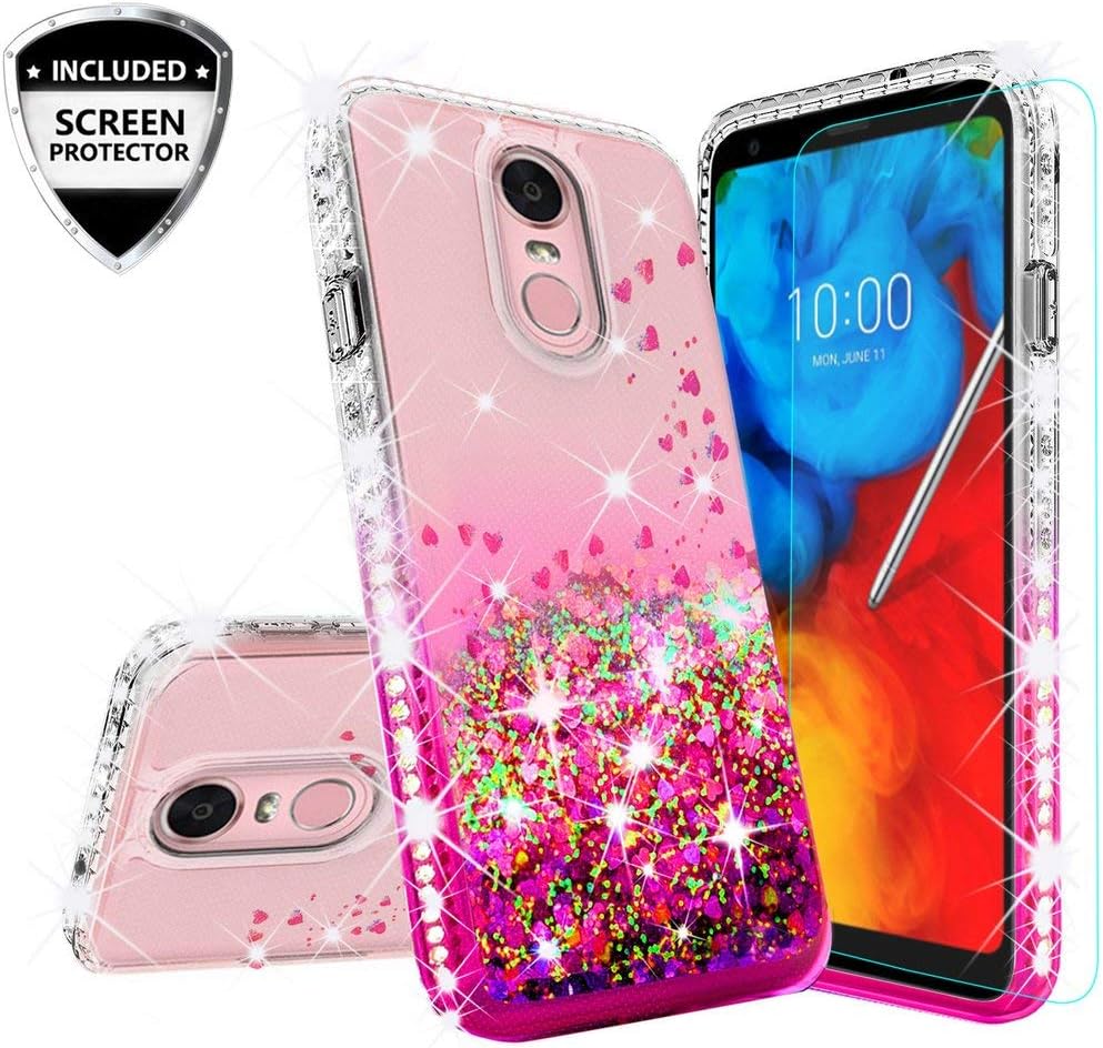 Best lg stylo 4 phone case with tempered glass pink