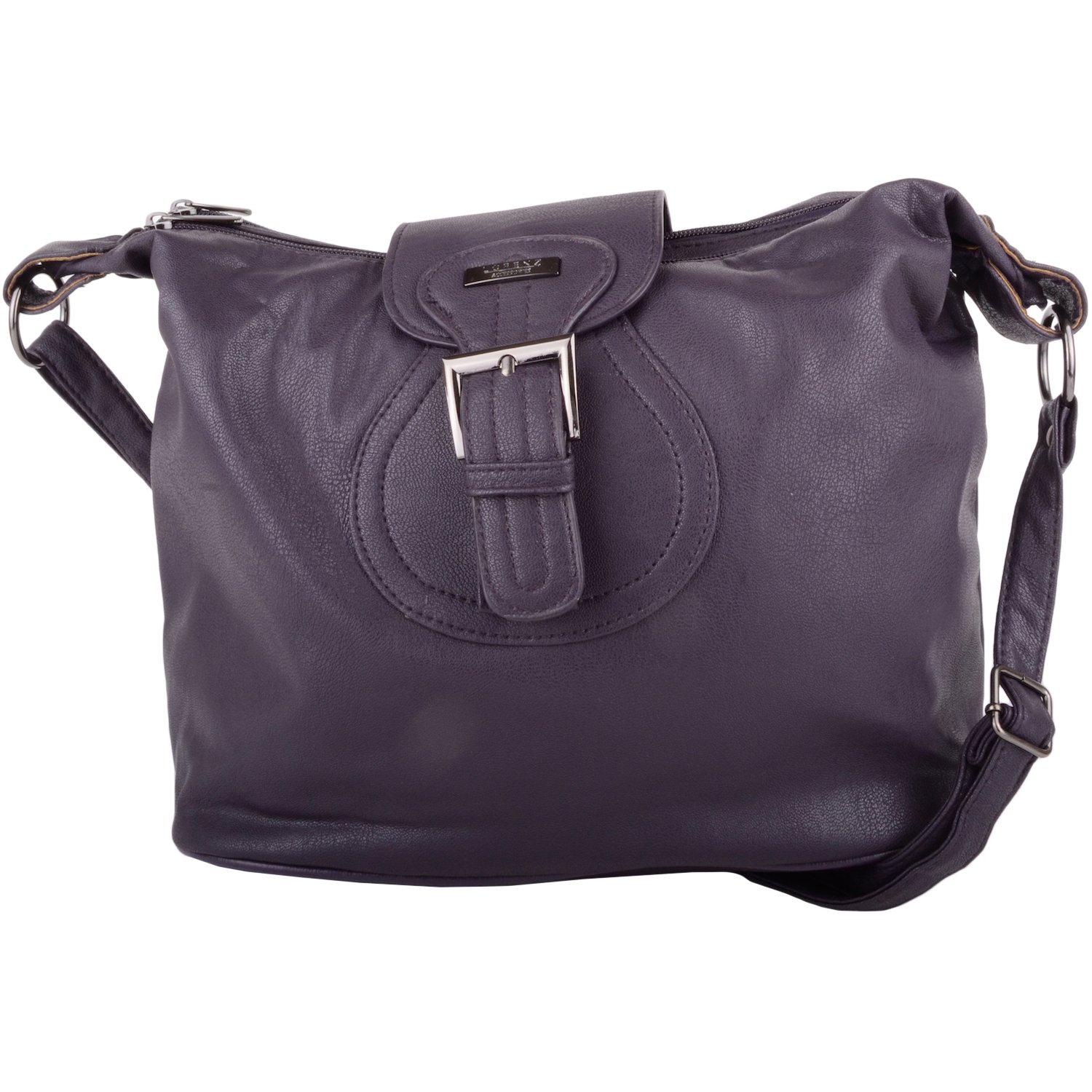Womens Faux Leather Shoulder/Hand Bag with Multiple Pockets - Plum