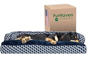 Furhaven Pillow Dog Bed for Medium/Small Dogs w/ Removable Bolsters & Washable Cover - Plush & Woven Decor Comfy Couch Sofa - Diamond Blue, Medium