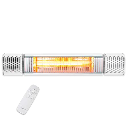 VASNER Appino BEATZZ Infrarot-Heizstrahler weiß, Terrassenstrahler dimmbar 2000 W, Bluetooth, LED Backlight Licht, Musik-Laut