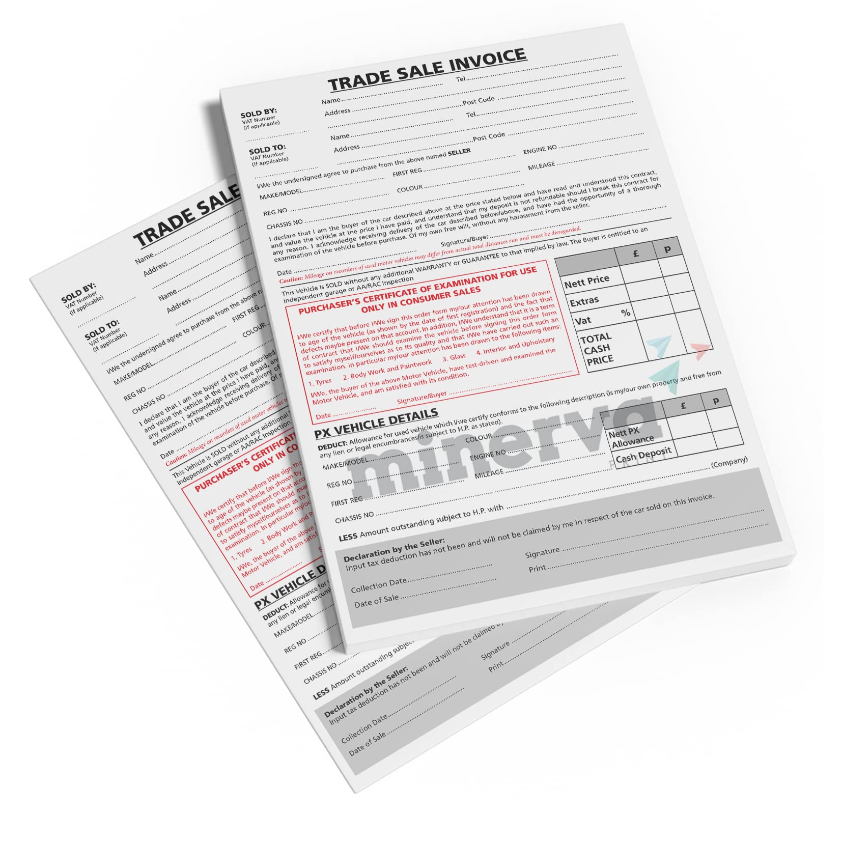 Trade Car Vehicle Sales Invoice Receipt NCR Pad - Motor Trade Sale No Warranty - A4 Size