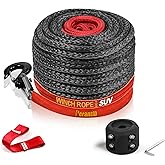 Synthetic Winch Rope 3/8" x 100'-23800 lbs Winch Line with Protective Sleeve,Forged Winch Hook,Safety Pull Strap go for 4WD Road Vehicle Truck SUV ATV UTV(Black Gray)…
