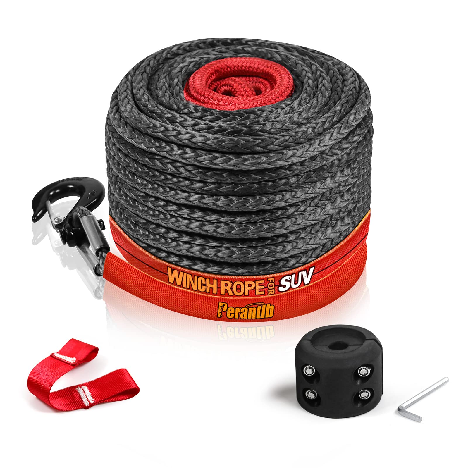 Photo 1 of Synthetic Winch Rope 3/8" x 100'-23800 lbs Winch Line with Protective Sleeve,Forged Winch Hook,Safety Pull Strap go for 4WD Road Vehicle Truck SUV ATV UTV?Black Gray?…
