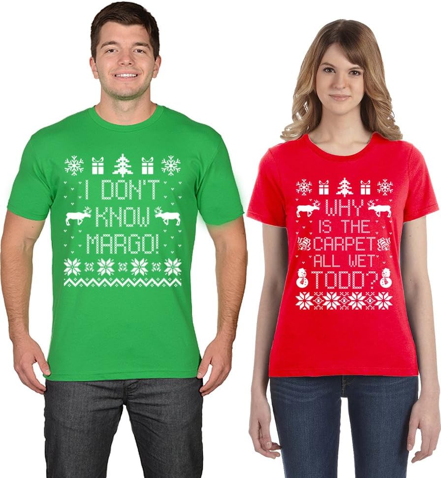 SignatureTshirts Todd and Margo Matching Couples Ugly Sweater Why is The Carpet All Wet T-Shirts