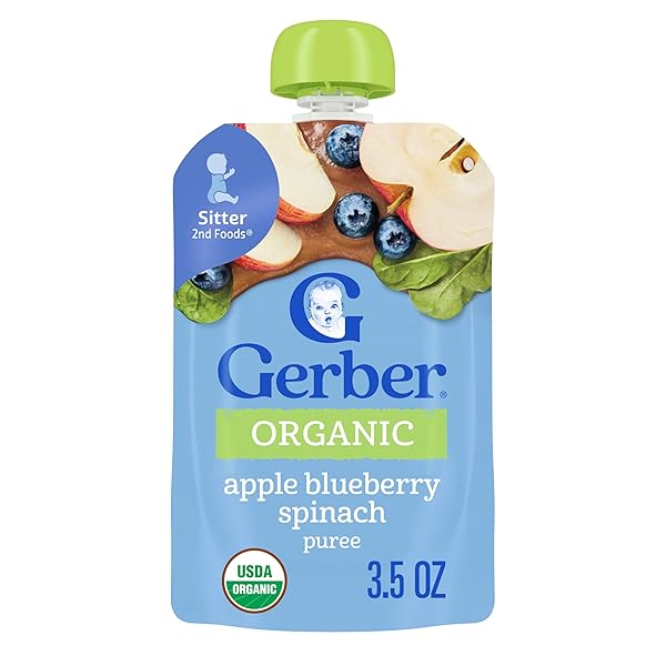 GERBER ORGANIC APPLE BLUEBERRY SPINACH BABY FOOD, 3.5 OZ POUCH