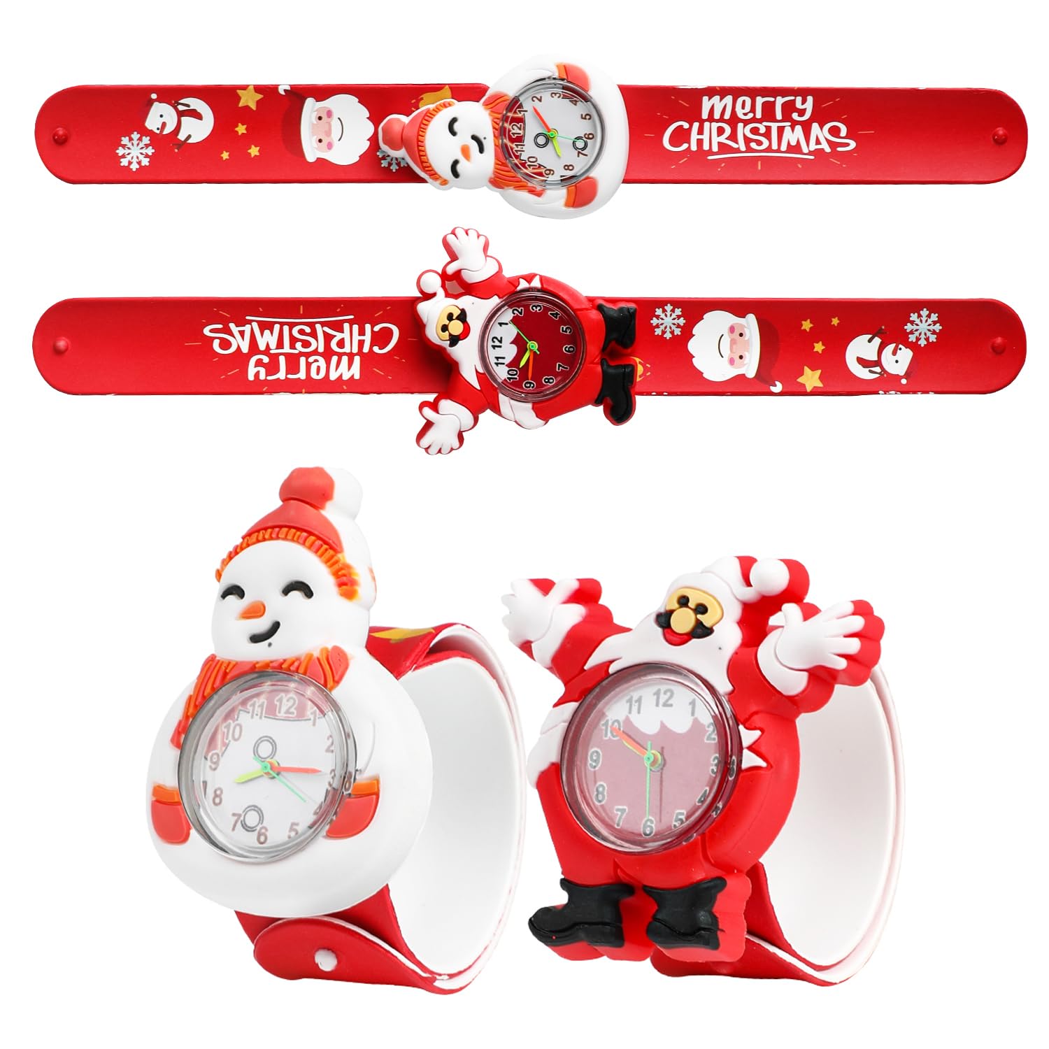 DERAYEE 2 Pack Christmas Slap Bracelets, Christmas Silicone Watch Kids Slap Snap Bands Wristbands for Xmas Gifts Party Bag Fillers Classroom Prizes