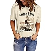 LINDOCITA Womens Western Cowgirls Graphic Shirts Teen Girls Cute Country Music Short Sleeve Tshirt Tees