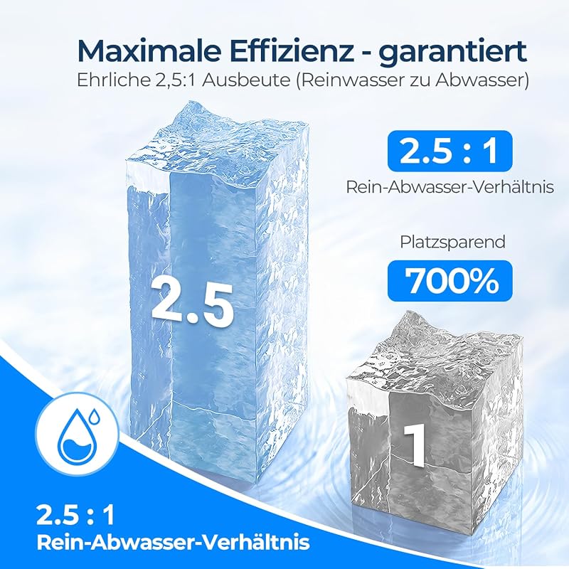 Système de filtration d'eau à osmose inverse 600GPD pour eau potable, système d'osmose inverse à 8 niveaux, ratio pur/écoulement 2,5:1, option RO et eau filtrée, blanc