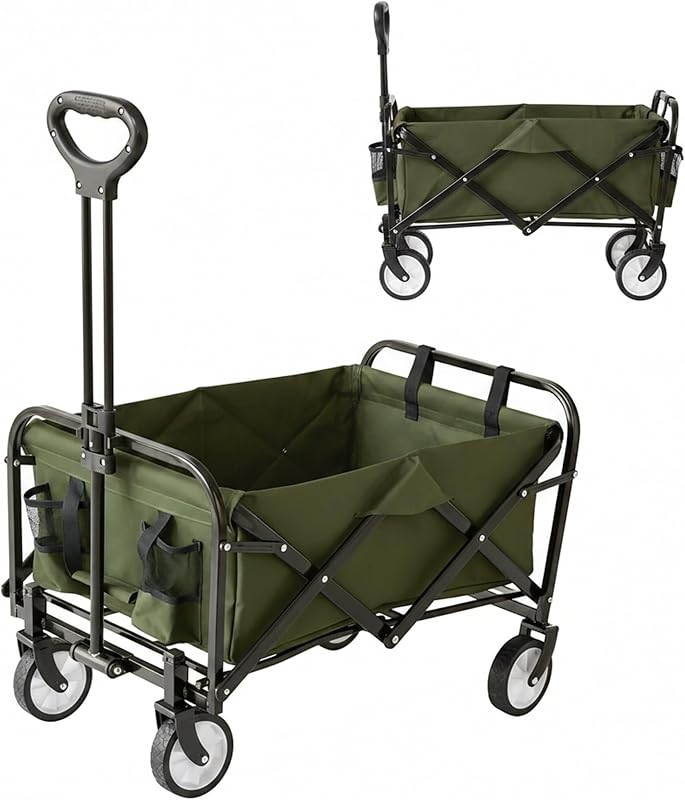 , Carrinho Dobrável, 100 kg, Cabo Telescópico, Tecido Oxford, para Compras, Campismo e Praia, Verde