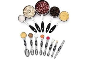 WARMHEART Measuring Cup and Magnetic Measuring Spoons Set, 5 Stainless Steel Nesting Measuring Cup & 7 Double Sided Stackable Magnetic Measuring Spoons & 1 Leveler, for Cooking Dry and Liquid Ingredient