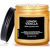 M&SENSE Candles Lemon Vanilla Scented, 11.6oz 70 Hour Long Lasting Candles for Home, 2 Wick Natural Soy Wax in Glass Jar, Stress Relief Gifts for Women and Men