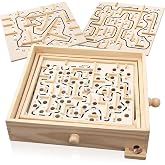 Sosation Wooden Labyrinth Board Game with 3 Swappable Boards for Kids Adult | 60/36/25 Waypoints, Three Replaceable Chessboards, Classic Tilt Maze, Gifts for Kids Adults, Age 6 and up, Exercise Thinking