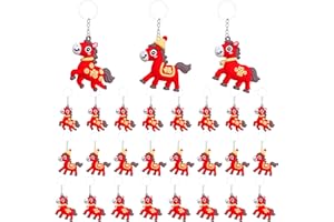 UgyDuky 24pcs 2026 Year of the Horse Keychain Set, Chinese Zodiac Lucky Charms for Lunar New Year Celebration, Red Fortune Ho