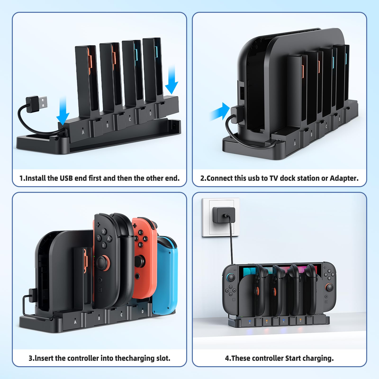 [Switch 1/2 Compatible] FASTSNAIL 9-in-1 Dual-Direction Magnetic Controller Charger for Nintendo Switch 2 2025 & Original & OLED Controller, Fast Charging Dock for Switch 2 Controller Accessories