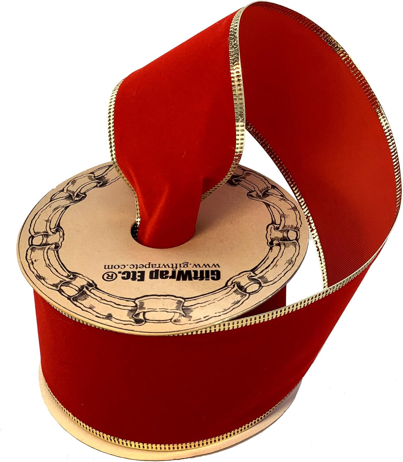 Bows & Ribbons - Gold Edge Red Velvet Ribbon - 2 1/2