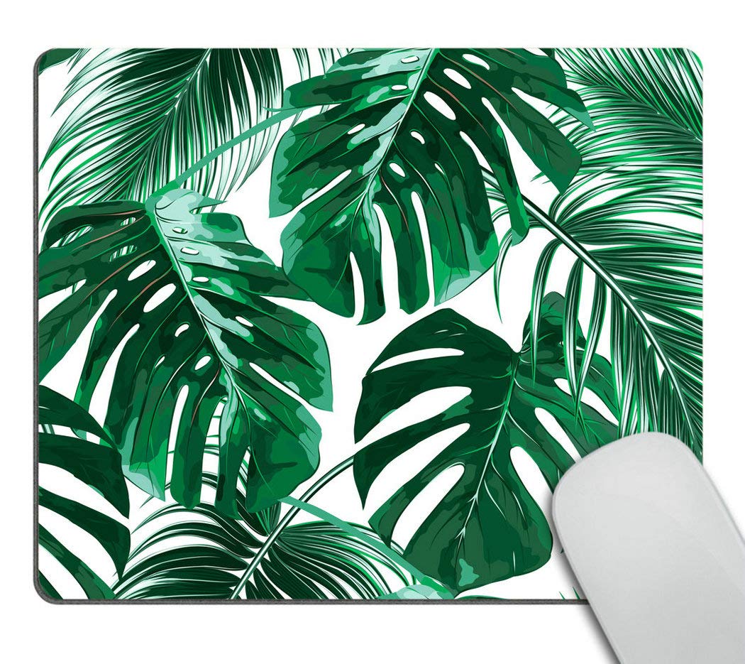 Wasach Tropical Leaf Mousepad - Mat - Beautiful Design - Leaves Green with White Background Rectangle Mouse pad