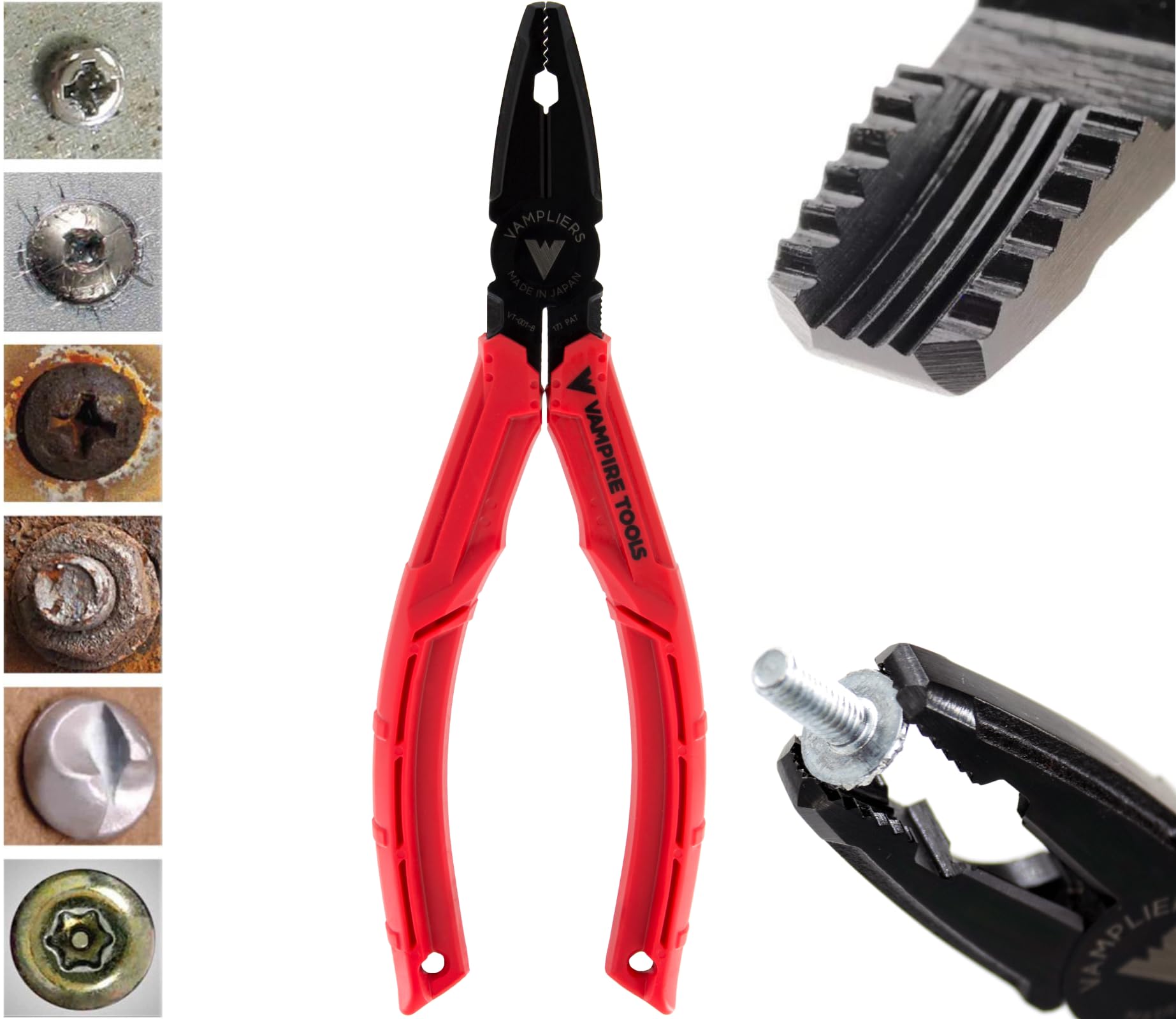 Vampliers Brute 6.25" Screw Extractor Pliers with Wire Cutter. Ideal for Damaged/Stuck Screws & Fasteners. Made in Japan from High Carbon Steel with Black Oxide Finish