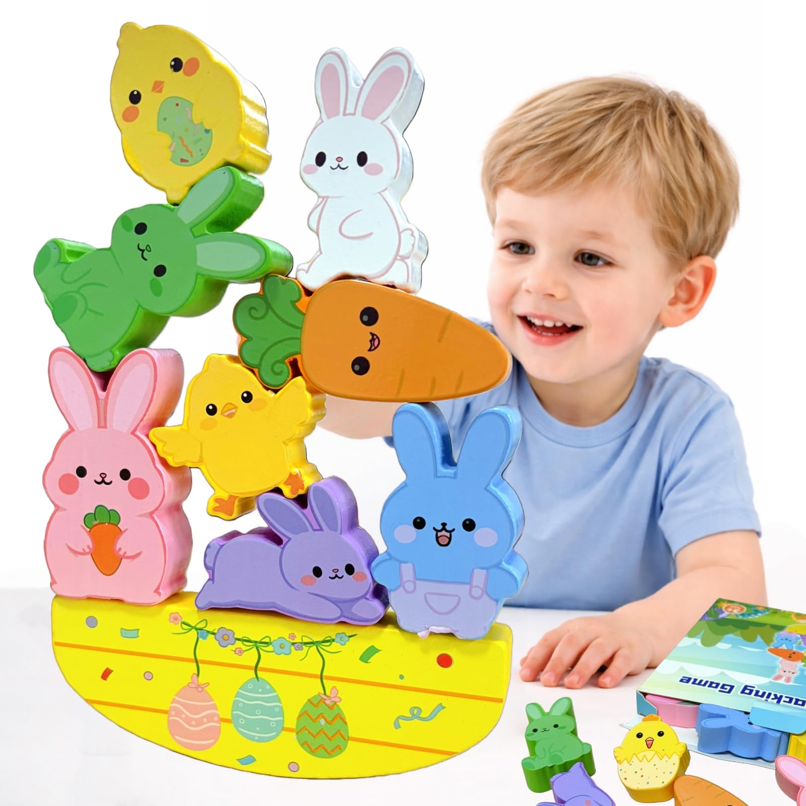 Sean's Choice Easter Toys for Kids 3-5, Wooden Stacking Montessori Toys for 3 4 5 6 7 8 Year Old Boys Girls Balance Kids Games for Easter Basket Stuffers