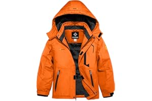GEMYSE Boy's Waterproof Ski Snow Jacket Hooded Fleece Windproof Winter Jacket