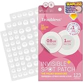 Troubless Invisible Plus Spot Patch - Hydrocolloid (0.8cm &amp; 1cm, 123 EA) | Thin &amp; Discreet Design, Soft &amp; Flexible Wear, Comfortable Fit, Stays In Place Under Makeup, Secure All-Day Wear