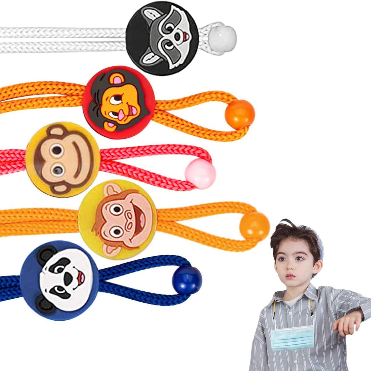 Kids Face Mask Lanyards,Adjustable Length Mask Lanyard with Clip,Mask Lanyard Strap for Child and Adults,Comfortable Around The Neck Rest Ear Saver(5PC)