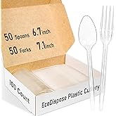 EcoDispose 100 Count Plastic Silverware, Heavy Duty Plastic 50 Forks & 50 Spoons Disposable Utensils Cutlery Set for Party Supplies