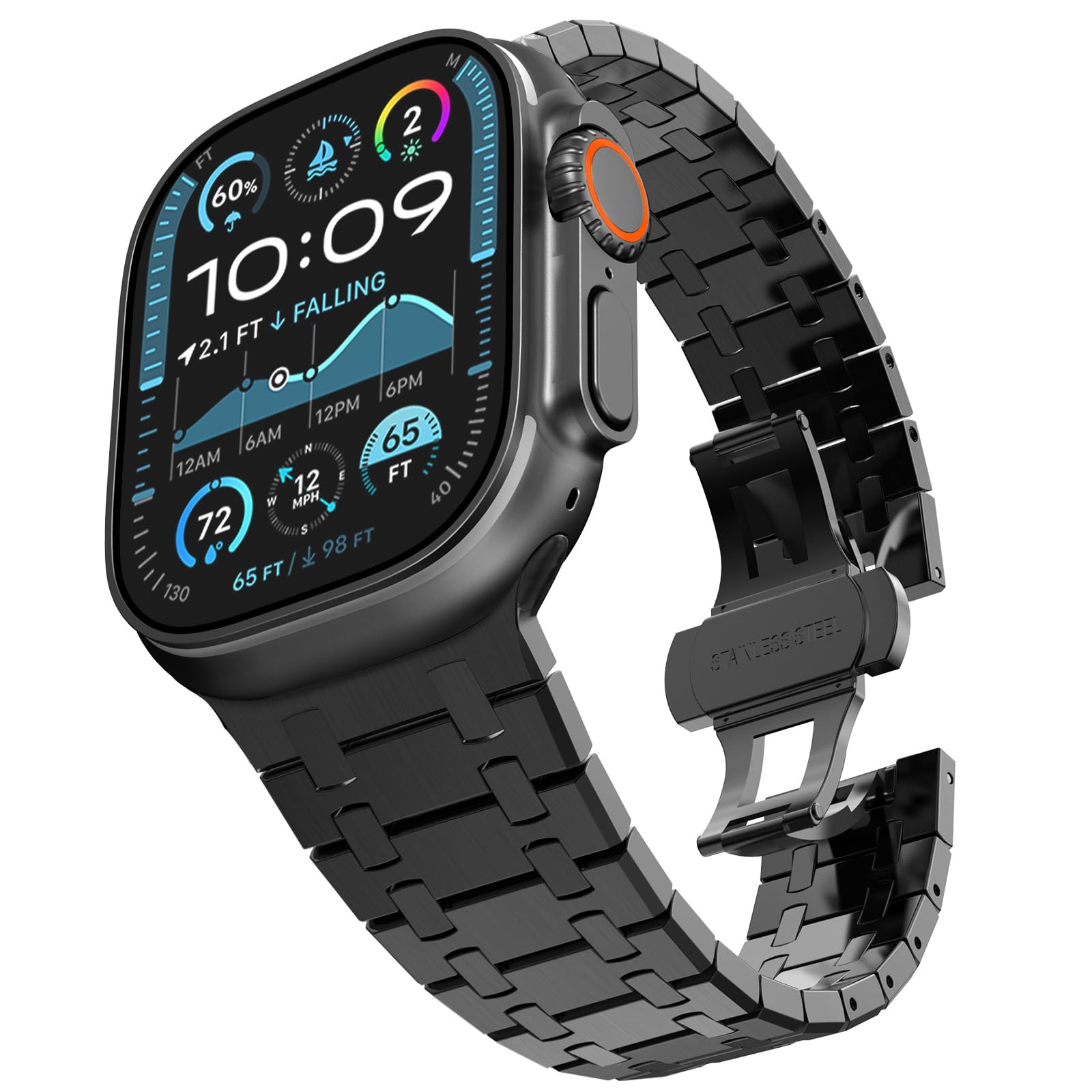 CHANCHY 49mm 45mm 44mm 42mm(Series 3) Compatible with Apple Watch Strap, Metal Strap Replacement band for iWatch Ultra 3/Ultra 2 1/SE 3 2 1/Series 11 10 9 8 7 6 5 4 3 2 1 for Men Women,Black