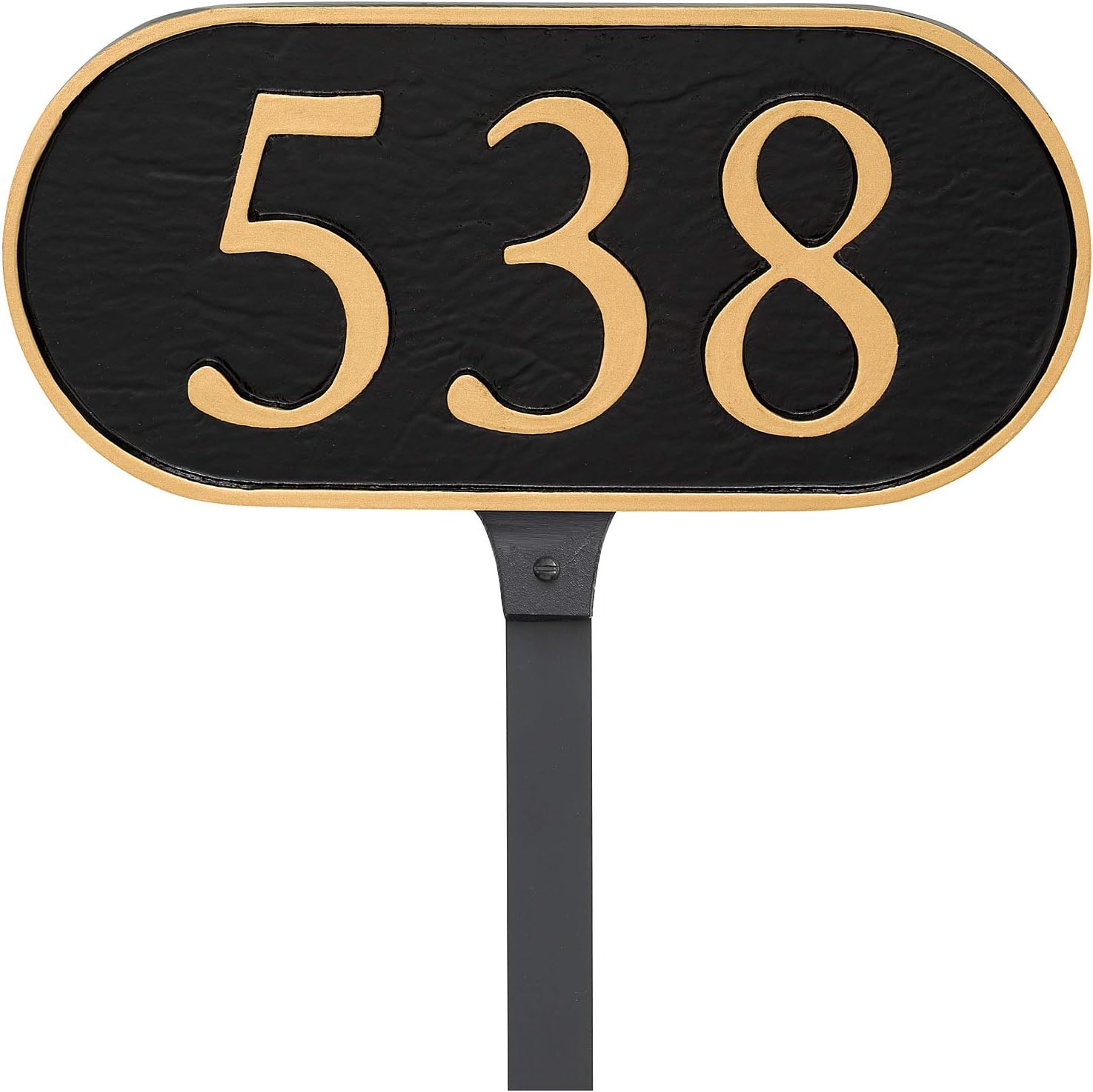 Address Signs - Address Number Store, Powder Coated Aluminum Horizontal Oblong Economy Series Address Plaque with Lawn Stakes, Serif Font, Holds up to 3 Characters