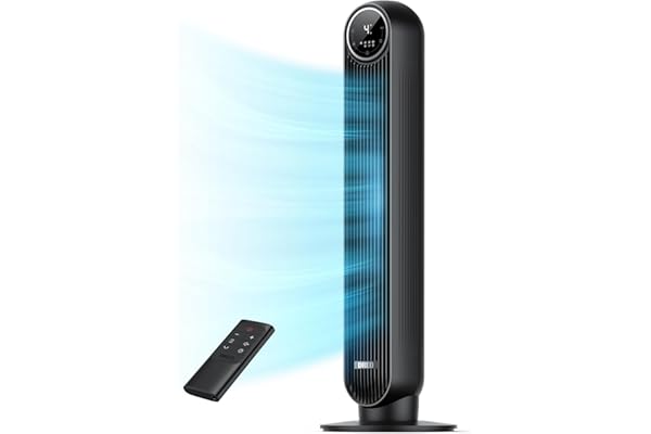 DREO Tower Fan for Bedroom, 28ft/s Velocity, 20dB Ultra Quiet, 8 Speeds | 2026 Upgraded DC Motor, 90° Oscillating, 4 Modes Standing Fan, Bladeless Fan for Indoors, Floor Fans with Remote, Black