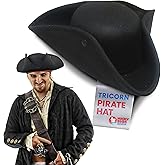 Nicky Bigs Novelties Pirate Hat For Women Men Colonial Three Cornered Tricorn Hat For Adult Buccaneer Cap Costume Accessories