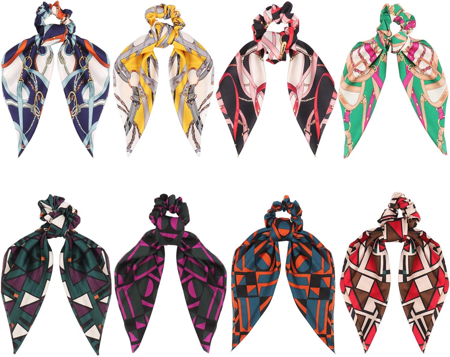 SUBANG 8 Pieces Satin Scarf Hair Scrunchies Bow Scrunchies Soft Scarf Hair Ties Bowknot Ponytail Holder for Women Girls, 8 Colors