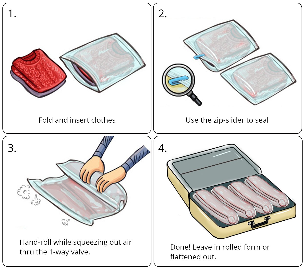 9 Travel Space Saver Bags By StoragePro, Hand Rolling (No Vacuum Needed