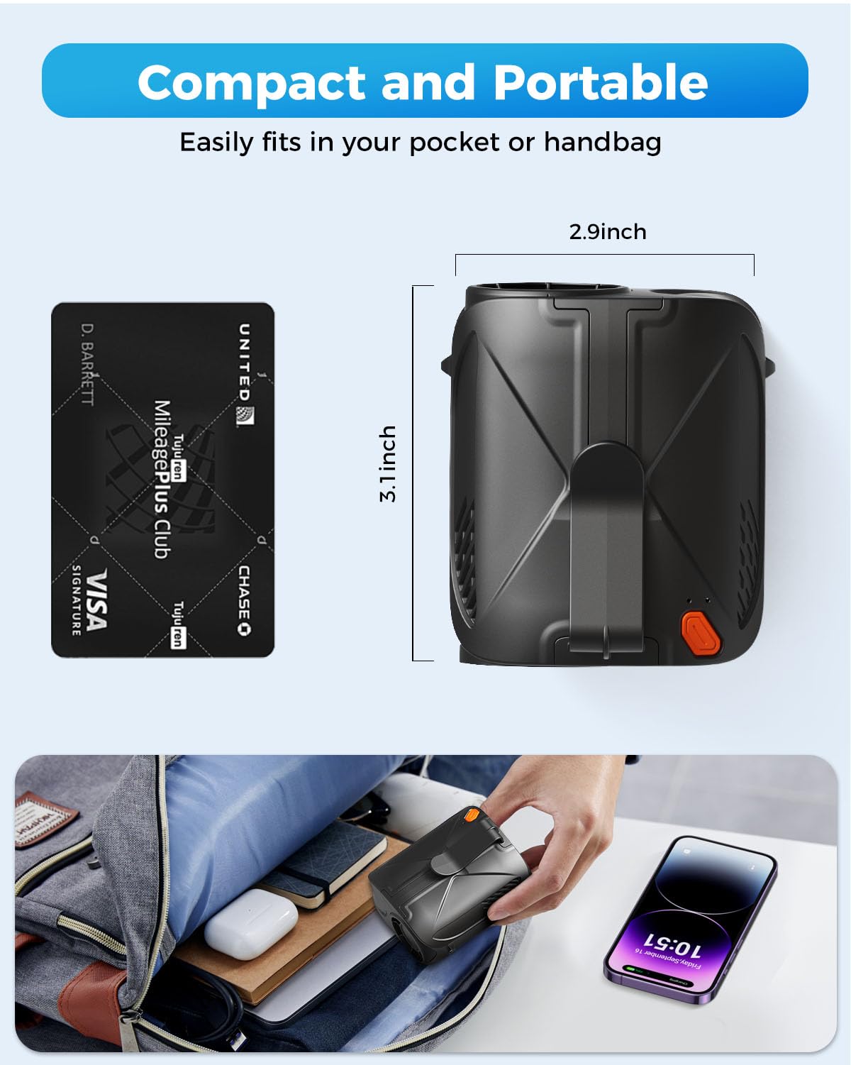 JUANANIUG Portable Waist Fan For Outdoor: Cooling Clip on Belt Fan Under Shirt - Hands-free Design for Construction Workers Gardeners Couriers - Summer Commute Yard Hotplace Essential - Gifts for Men