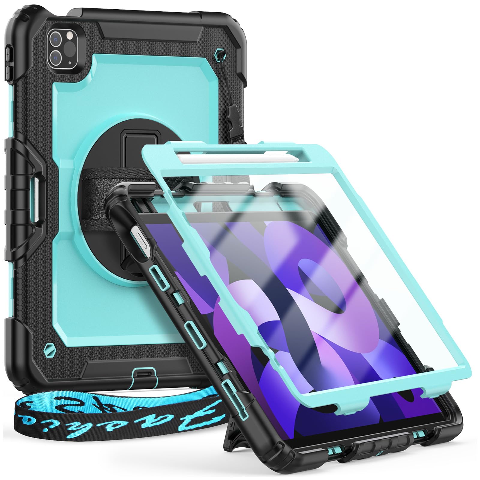 Timecity Case ONLY For iPad Air 5th Generation 2022/ iPad Air 4th Generation 2020, iPad air 10.9 inch case, Sturdy Protection Case with Screen Protector [360 Rotating Stand] Hand Strap, Light Blue — image 1