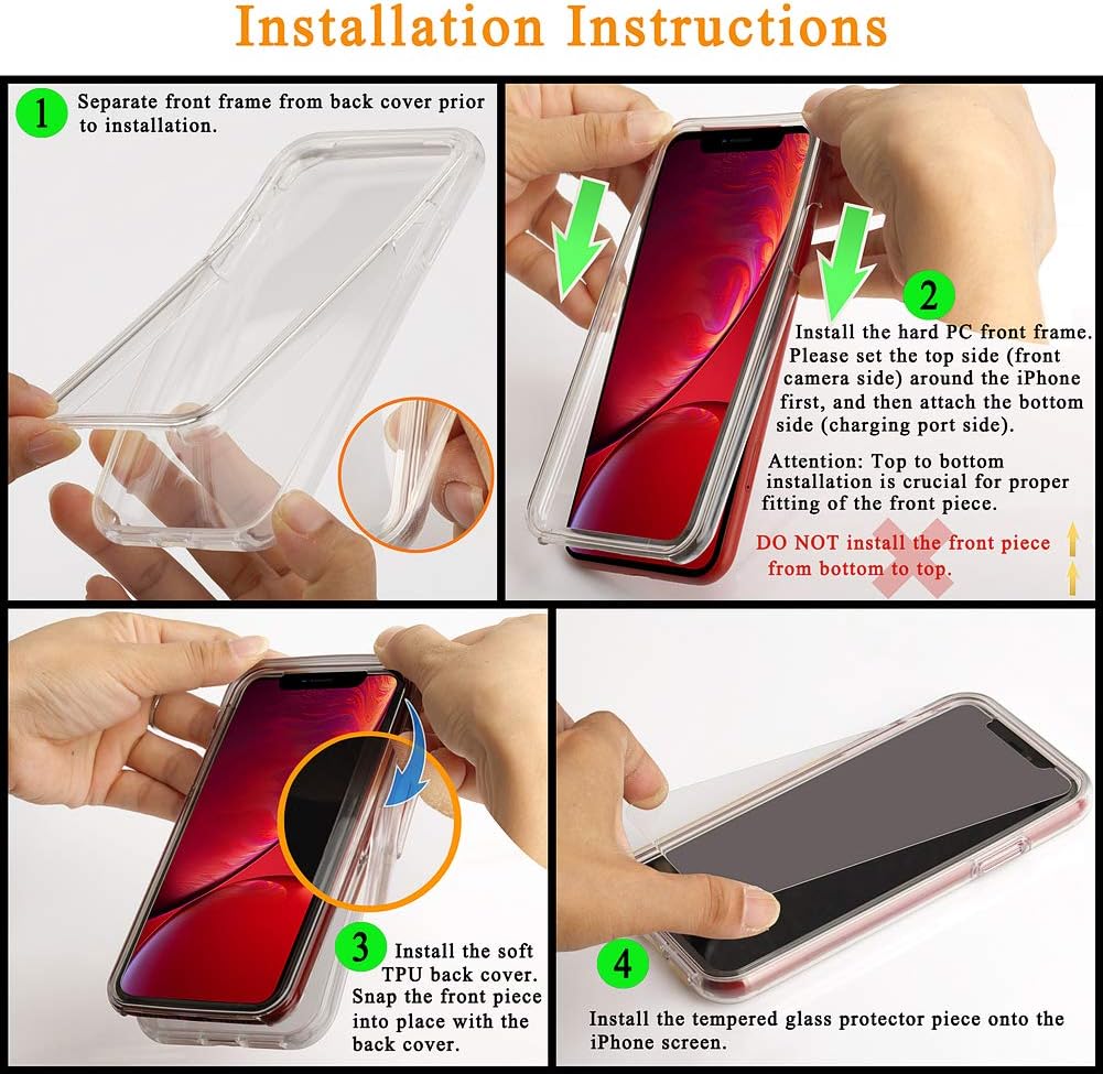 COOLQO Compatible for iPhone 11 Case, with [2 x Tempered Glass Screen Protector] Clear 360 Full Body Coverage Hard PC+Soft Silicone TPU 3in1 [Military Protective] Shockproof Phone Cover