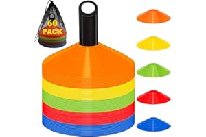 60 Pack Disc Cones, Agility Soccer Cones with Carry Bag and Holder, Soccer Cones for Sports Training, Football, Soccer, Baske