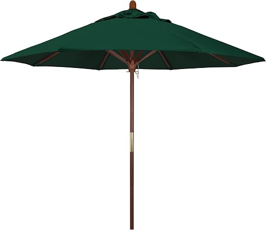 Amazon Com California Umbrella 9 Rd Wooden Market Umbrella Push Open Pin Stop Sunbrella Forest Green Patio Umbrellas Garden Outdoor