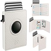 EMPWT Mens Minimalist Smart Wallet with AirTag Holder, Carbon Fiber, RFID Blocking, Slim, 1-12 Card Capacity, ID Window, Cash Slot (AirTag Wallet, White)
