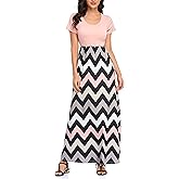 Lacavocor Womens Short Sleeve Maxi Dresses Empire Waist Long Dress