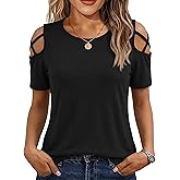 Jar of Love Women's Short Sleeve Cold Shoudler Tops T-Shirts for Women Spring Summer Tops Loose Fit Tunic 2026
