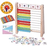 Wooden Abacus for Kids Math Manipulatives Learning Clock for 5 6 7 8 Year Old Boys Girls 1st 2nd Grade Math Counters 100 Coun
