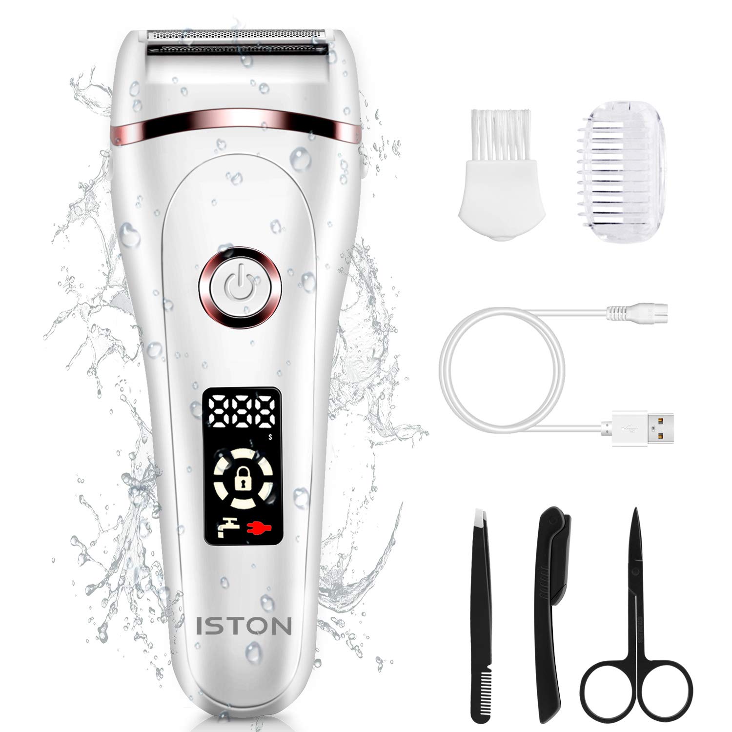 Electric Razor for Women, ISTON Rechargeable Wet and Dry Painless Lady Shaver Body Hair Remover for Face Legs Underarms and Bikini Trimmer Cordless Waterproof Hair Shaver with LED Battery Life Display