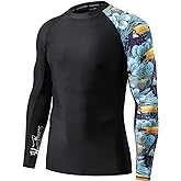 HUGE SPORTS Men's Rash Guard Long Sleeves UPF 50+ UV Sun Protection Quick Drying Splice Compression Swim Shirts