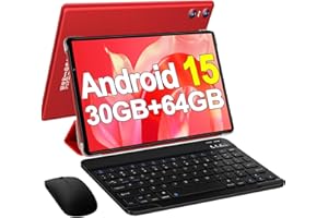 SKYEGG 2025 Android 15 Tablet with Keyboard, 10.1 Inch Tablets FHD Display 30GB RAM 64GB ROM 1TB Expand, Octa-Core 2.0GHz, Widevine L1, 6000mAh Battery, 5G WiFi & GPS, Gemini AI, 2-in-1 Tableta PC - Red