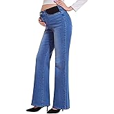PACBREEZE Women's Maternity Flare Jeans Mid-Rise Stretchy Bell Bootcut Jeans Denim Pregnancy Pants, S-XXL
