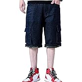 Yeokou Men's Loose Hip Hop Cropped Jeans Work Denim Shorts with Cargo Pockets