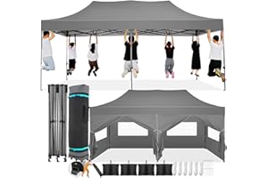 COBIZI 10x20 Pop Up Canopy with 6 Sidewall,Heavy Duty Canopy UPF 50+ All Season Wind Waterproof Commercial Outdoor Wedding Party Tents for Parties Canopy Gazebo with Roller Bag(10 x 20 ft Gray)